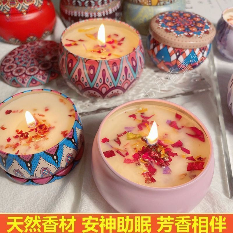 Dried flower scented candles for home use, living room, sleep aid, bedroom, gift box, decorative set, wedding favors