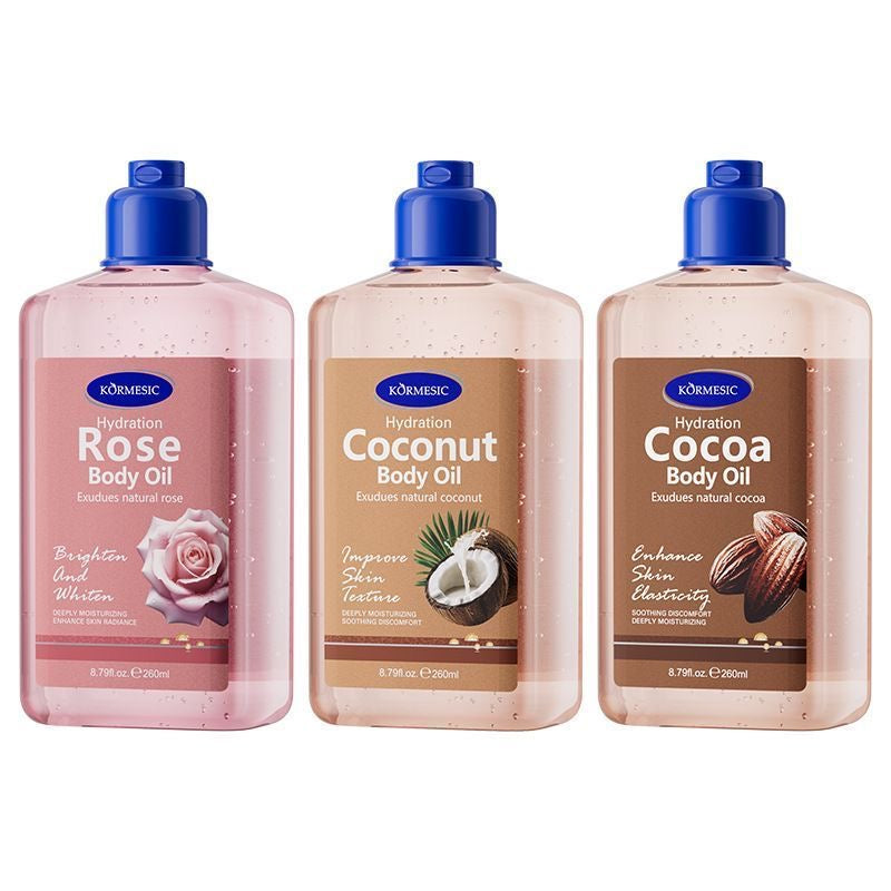 Body oil coconut chocolate rose strawberry massage oil gel refreshing all-English cross-border foreign trade wholesale
