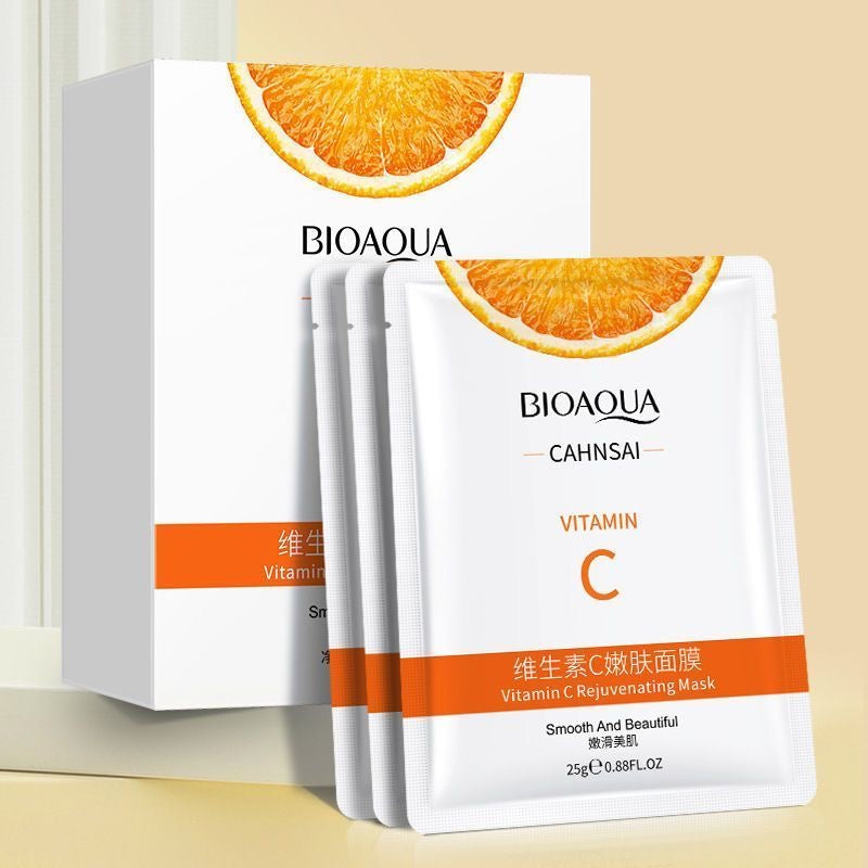 Authentic Bioaqua Vitamin C Facial Mask: Hydrating, Moisturizing, Brightening, Soothing, and Minimizing Pores
