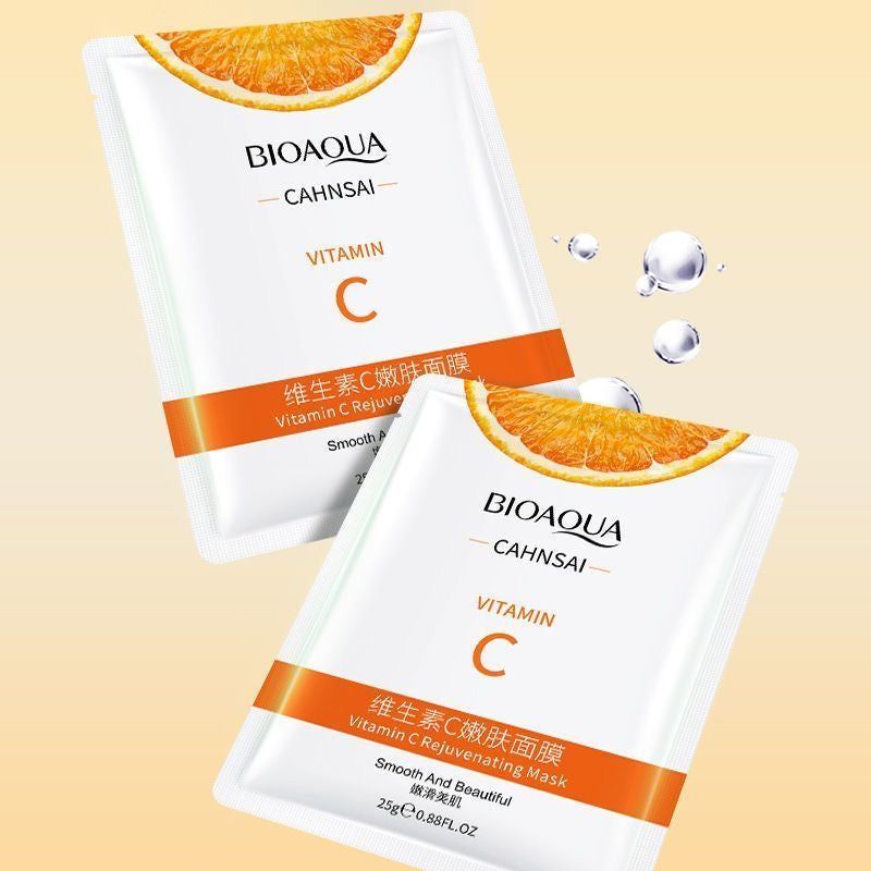 Authentic Bioaqua Vitamin C Facial Mask: Hydrating, Moisturizing, Brightening, Soothing, and Minimizing Pores
