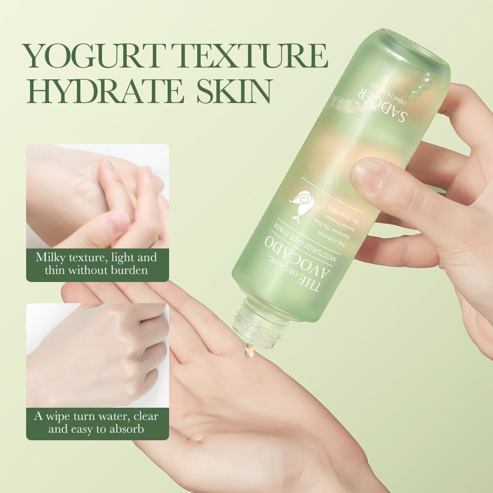 Avocado Toner 130ml: Deeply hydrates, softens, soothes, moisturizes, and plumps skin for a radiant glow.
