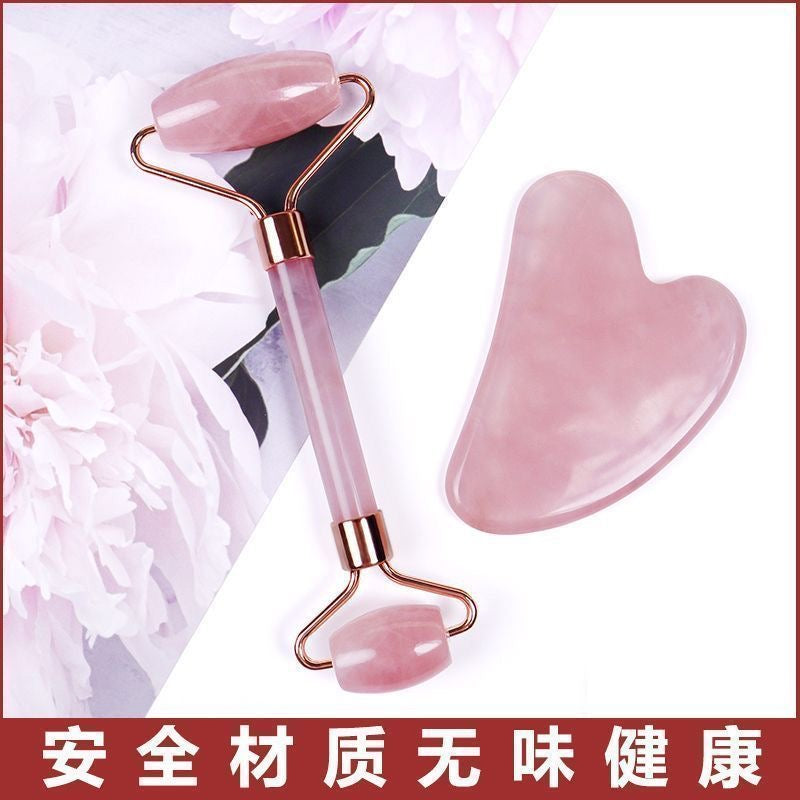 Double-headed roller massager, imitation jade pink gua sha board, facial beauty tool, the same jade roller face slimming device as Consort Hua.