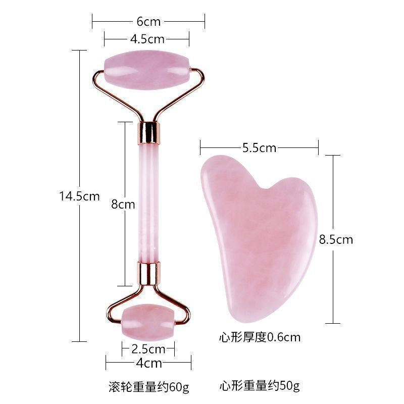 Double-headed roller massager, imitation jade pink gua sha board, facial beauty tool, the same jade roller face slimming device as Consort Hua.