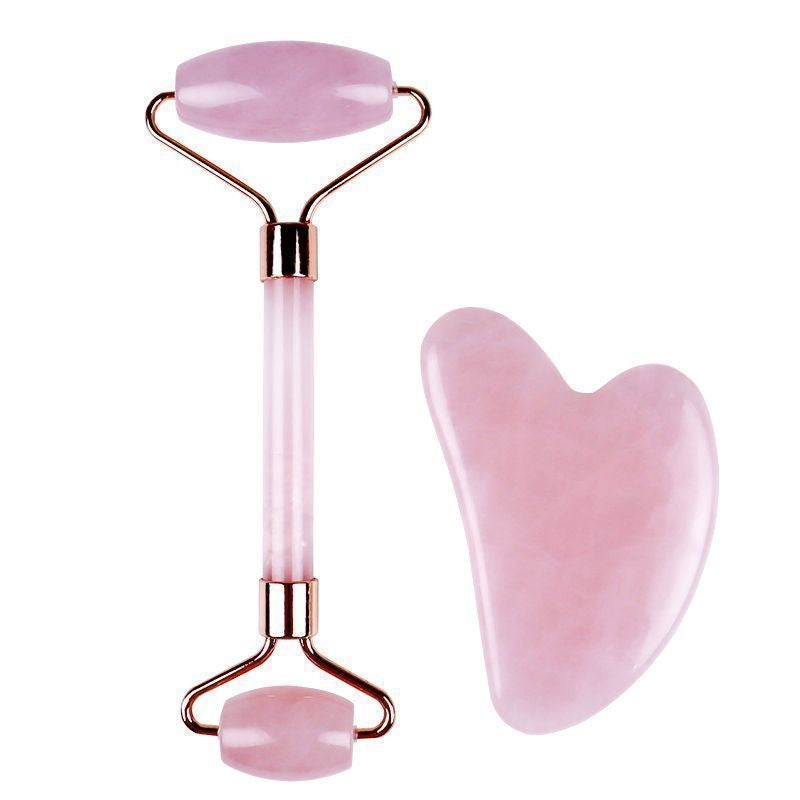 Double-headed roller massager, imitation jade pink gua sha board, facial beauty tool, the same jade roller face slimming device as Consort Hua.