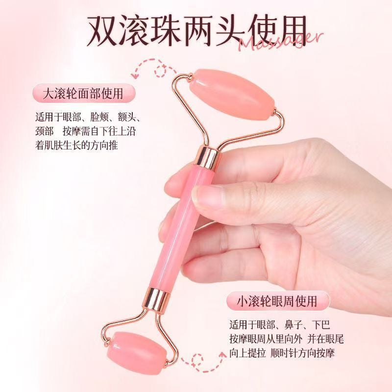 Double-headed roller massager, imitation jade pink gua sha board, facial beauty tool, the same jade roller face slimming device as Consort Hua.