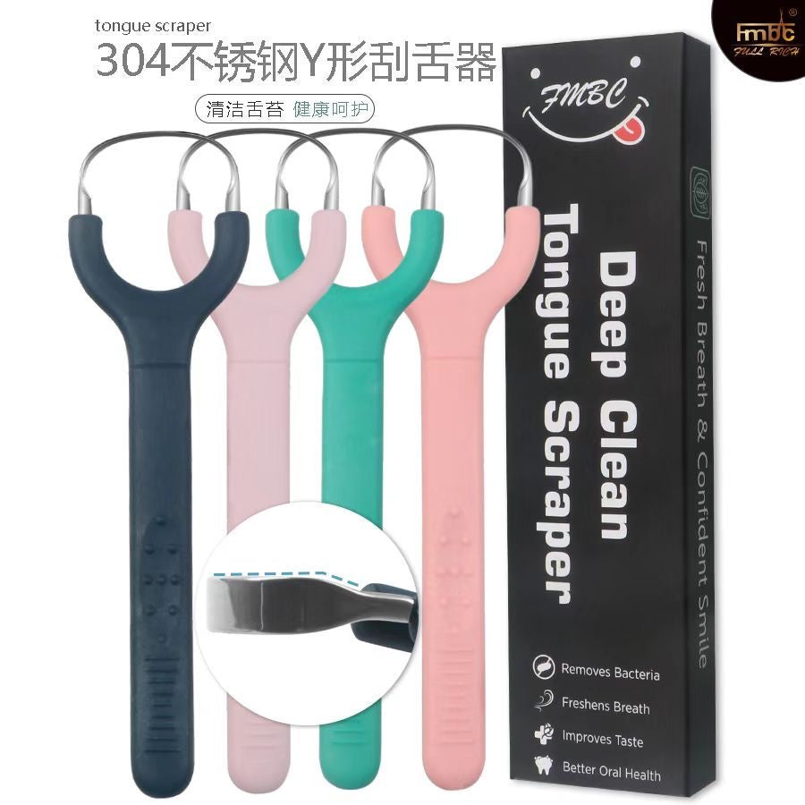 FMBC Tongue Cleaner Shaped as a Bad Breath Scraper and Oral Cleaning Brush, Stainless Steel Tongue Cleaning Tool
