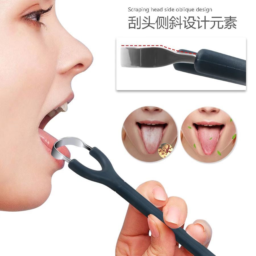 FMBC Tongue Cleaner Shaped as a Bad Breath Scraper and Oral Cleaning Brush, Stainless Steel Tongue Cleaning Tool