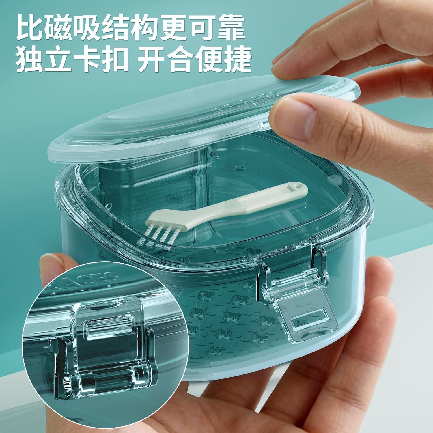 Invisible braces storage case, portable retainer case, orthodontic teeth straightening appliance denture case with mirror, compact and portable.