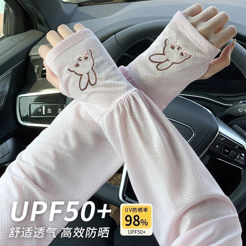 New Rabbit Sunscreen Ice Sleeves for Women, Summer Outdoor UV Protection, Cute Cycling, Loose Thin Sleeves for Hand Protection