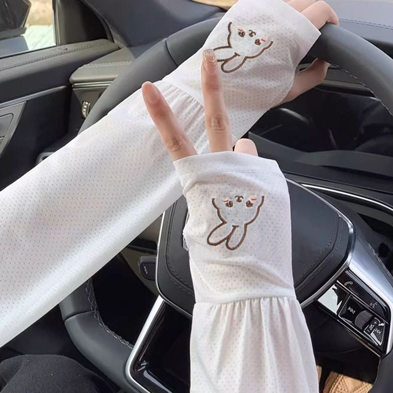 New Rabbit Sunscreen Ice Sleeves for Women, Summer Outdoor UV Protection, Cute Cycling, Loose Thin Sleeves for Hand Protection
