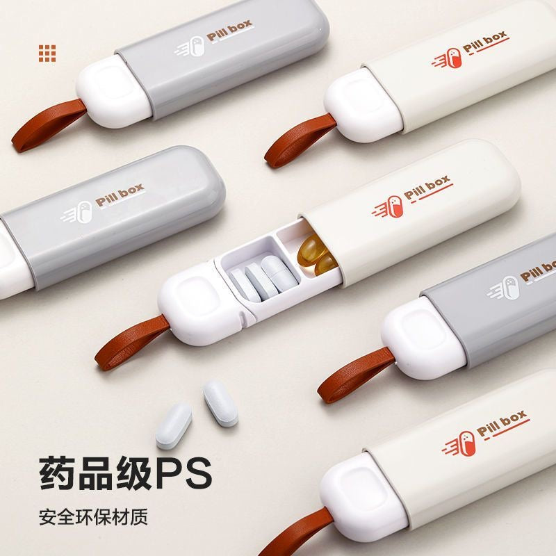 Small portable pillbox, mini pill holder, small box for carrying morning, noon, and evening pills.
