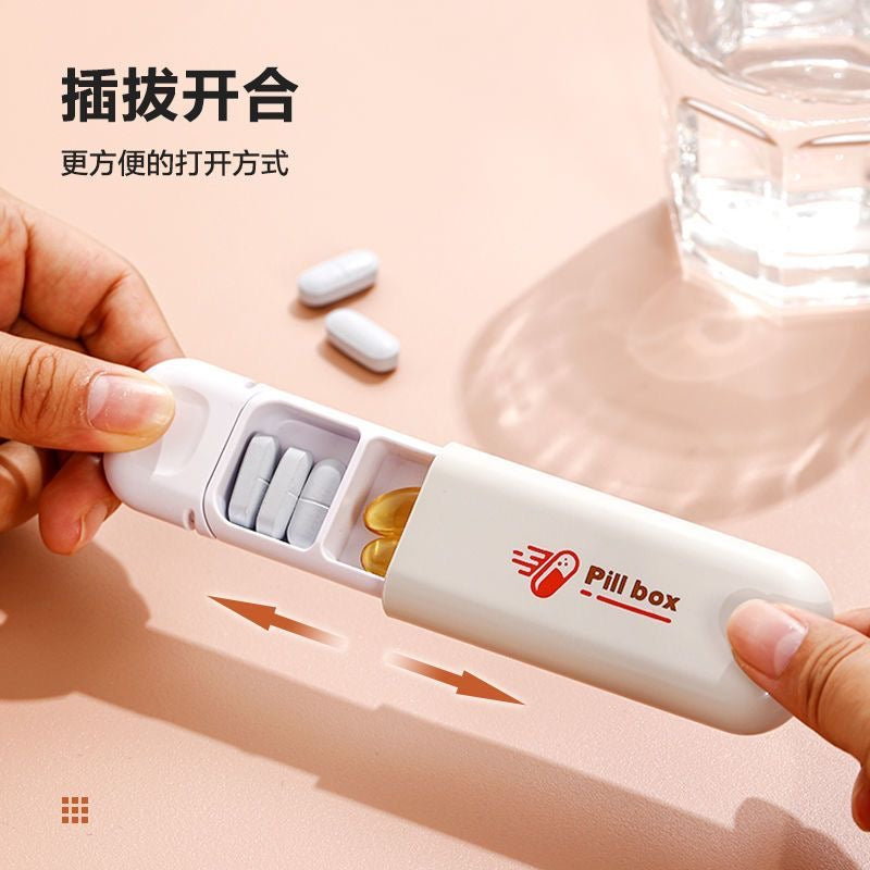 Small portable pillbox, mini pill holder, small box for carrying morning, noon, and evening pills.