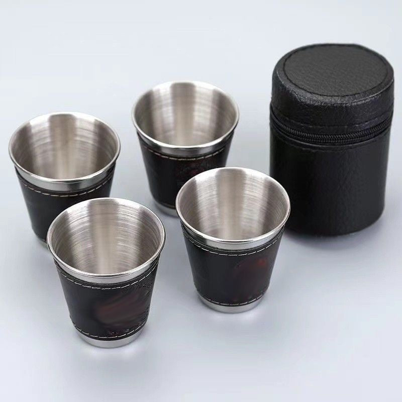 4-piece outdoor stainless steel small cups/wine glasses/home portable small wine glasses/spirit glasses/tea cups/camping cups