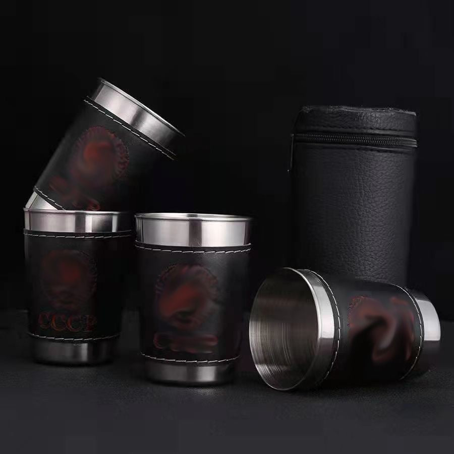 4-piece outdoor stainless steel small cups/wine glasses/home portable small wine glasses/spirit glasses/tea cups/camping cups