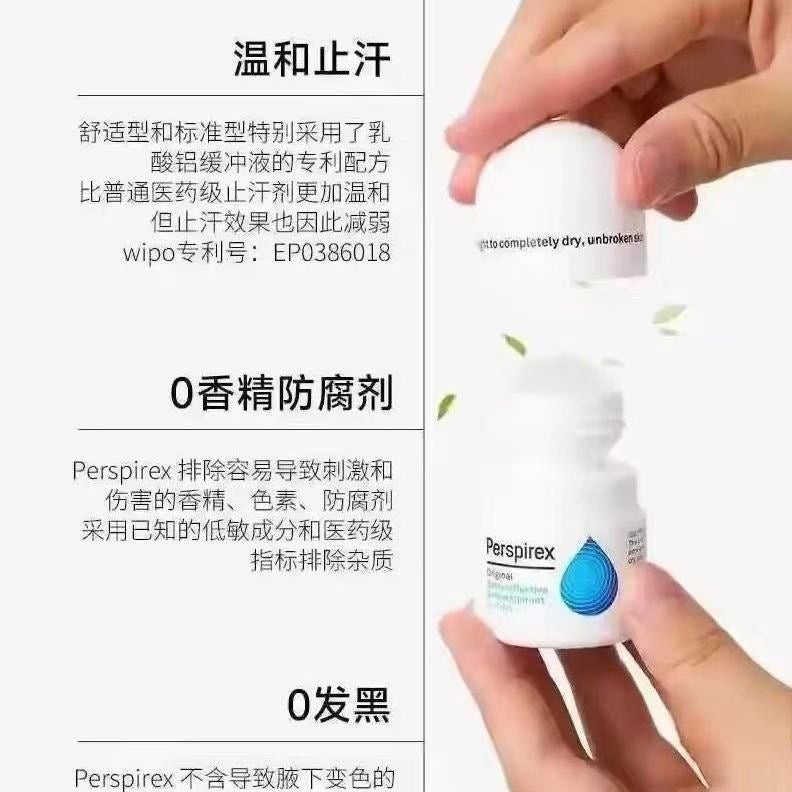 Perspirex antiperspirant from Denmark effectively eliminates sweat and odor in both men and women, providing long-lasting protection with a roll-on applicator.