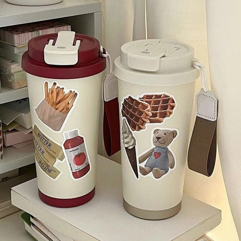 Large capacity 316 stainless steel insulated water bottle, stylish and portable, perfect for students, with a simple straw.