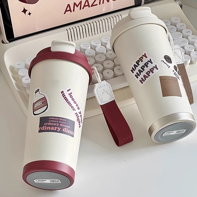 Large capacity 316 stainless steel insulated water bottle, stylish and portable, perfect for students, with a simple straw.