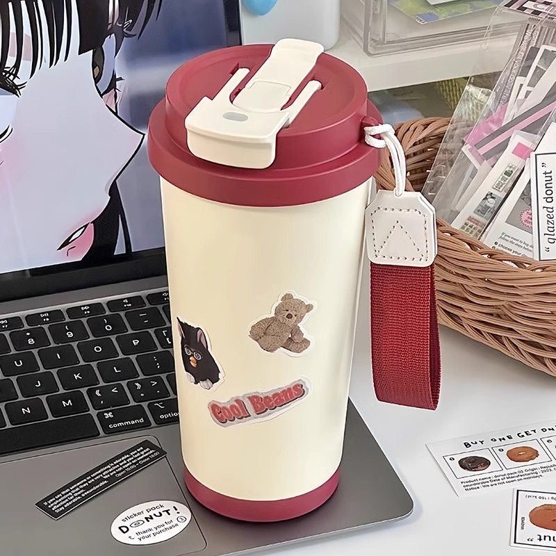 Large capacity 316 stainless steel insulated water bottle, stylish and portable, perfect for students, with a simple straw.