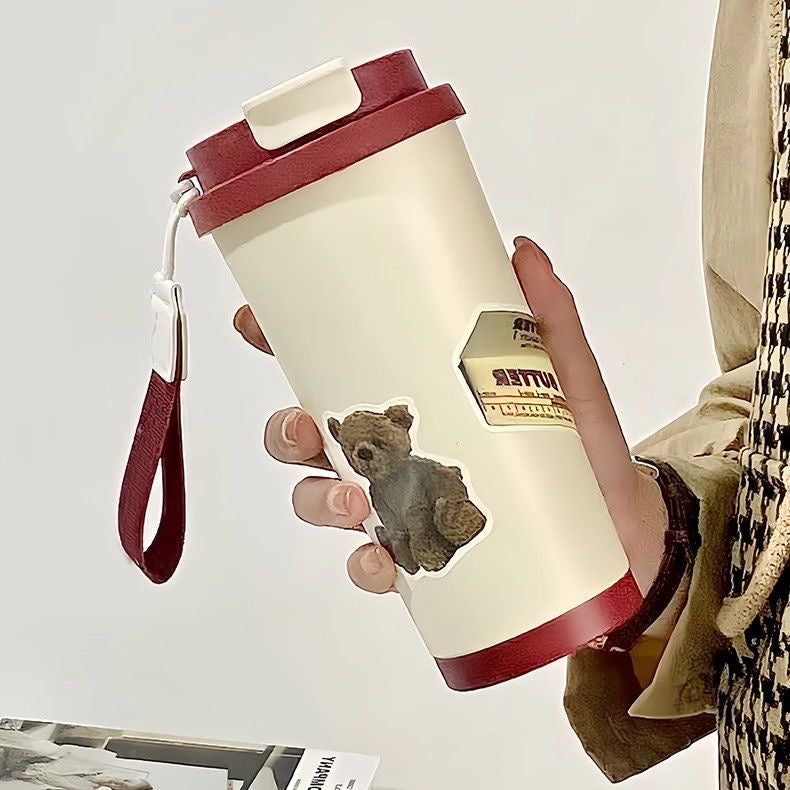 Large capacity 316 stainless steel insulated water bottle, stylish and portable, perfect for students, with a simple straw.