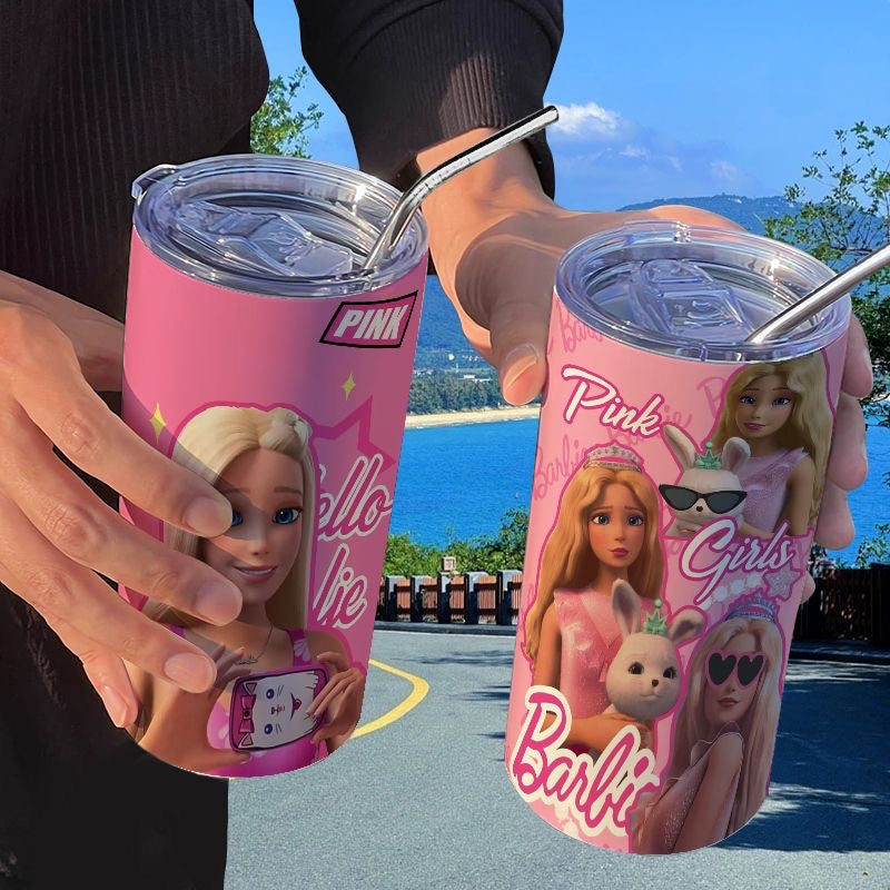 Barbie Princess Series Insulated Water Bottle with Straw, Portable Coffee Mug, High-Value, Instagram-worthy Student Water Bottle