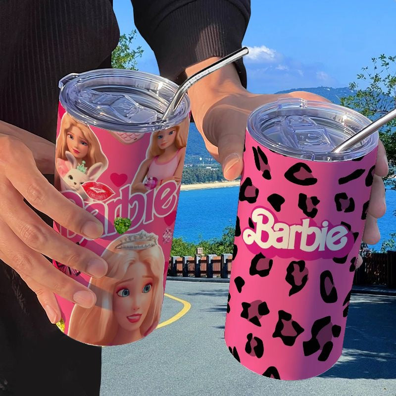 Barbie Princess Series Insulated Water Bottle with Straw, Portable Coffee Mug, High-Value, Instagram-worthy Student Water Bottle
