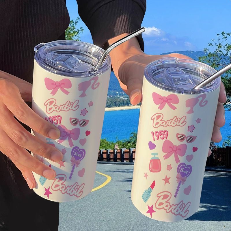Barbie Princess Series Insulated Water Bottle with Straw, Portable Coffee Mug, High-Value, Instagram-worthy Student Water Bottle