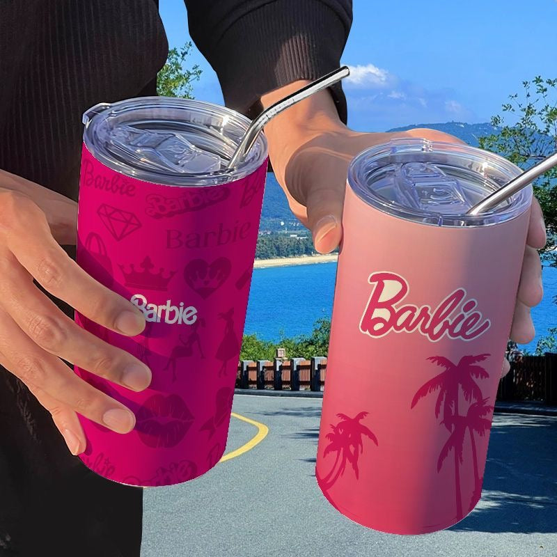 Barbie Princess Series Insulated Water Bottle with Straw, Portable Coffee Mug, High-Value, Instagram-worthy Student Water Bottle