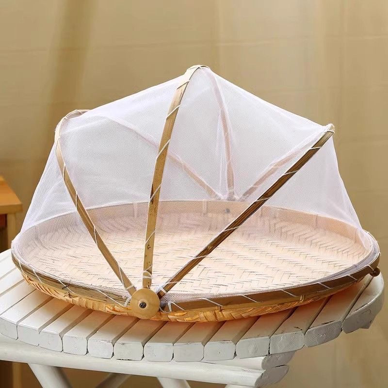 Netted winnowing baskets, insect-proof bamboo woven sieves, household food drying baskets, fly-proof storage baskets, hand-woven mesh drying baskets