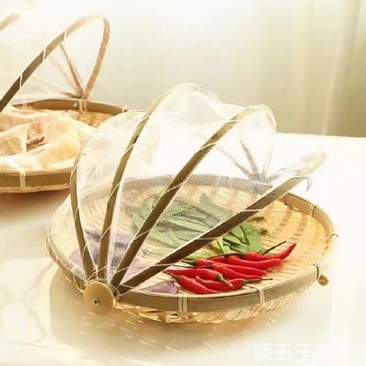 Netted winnowing baskets, insect-proof bamboo woven sieves, household food drying baskets, fly-proof storage baskets, hand-woven mesh drying baskets