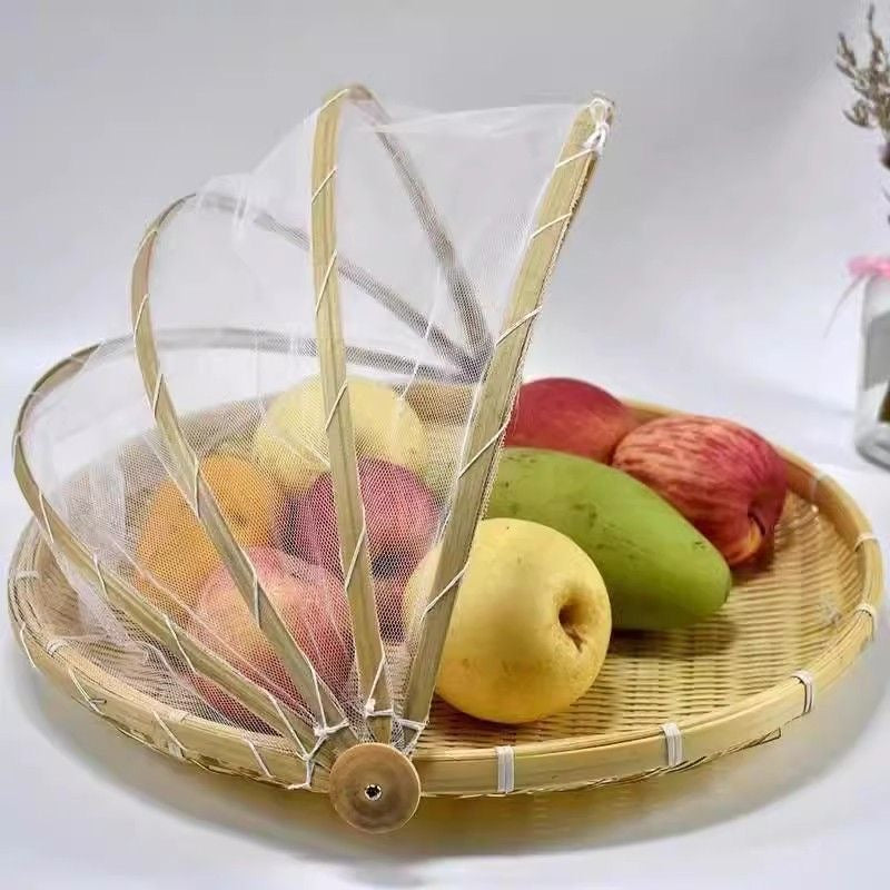 Netted winnowing baskets, insect-proof bamboo woven sieves, household food drying baskets, fly-proof storage baskets, hand-woven mesh drying baskets