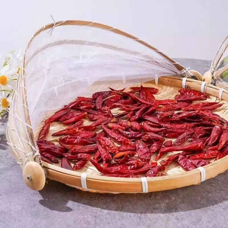 Netted winnowing baskets, insect-proof bamboo woven sieves, household food drying baskets, fly-proof storage baskets, hand-woven mesh drying baskets