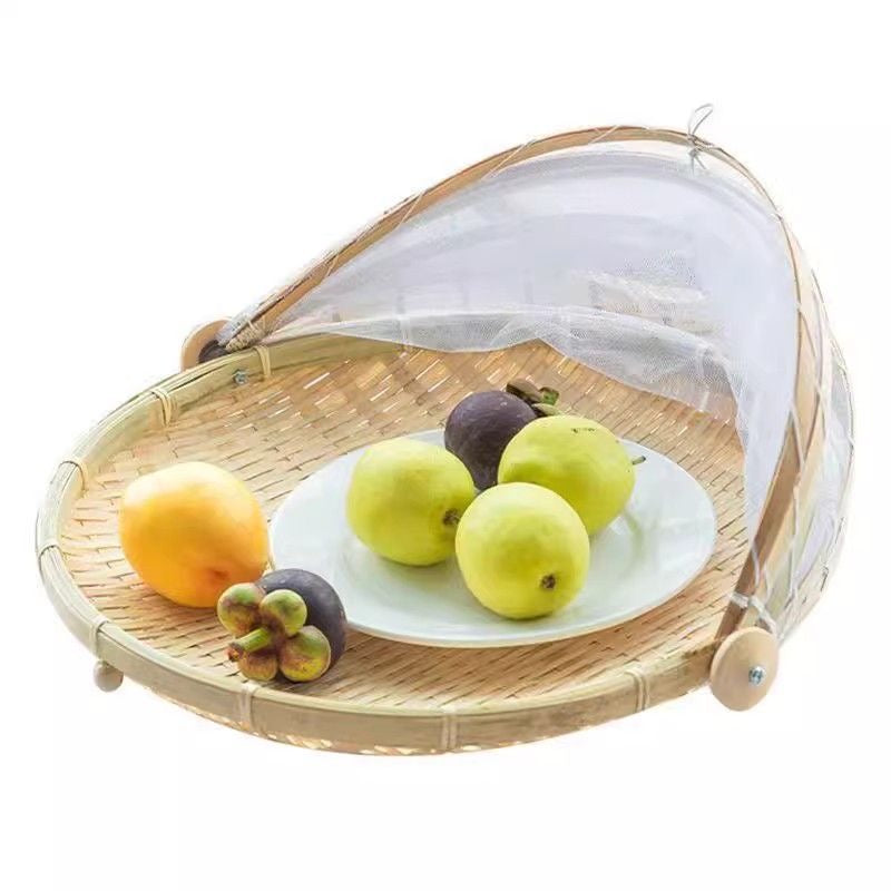 Netted winnowing baskets, insect-proof bamboo woven sieves, household food drying baskets, fly-proof storage baskets, hand-woven mesh drying baskets