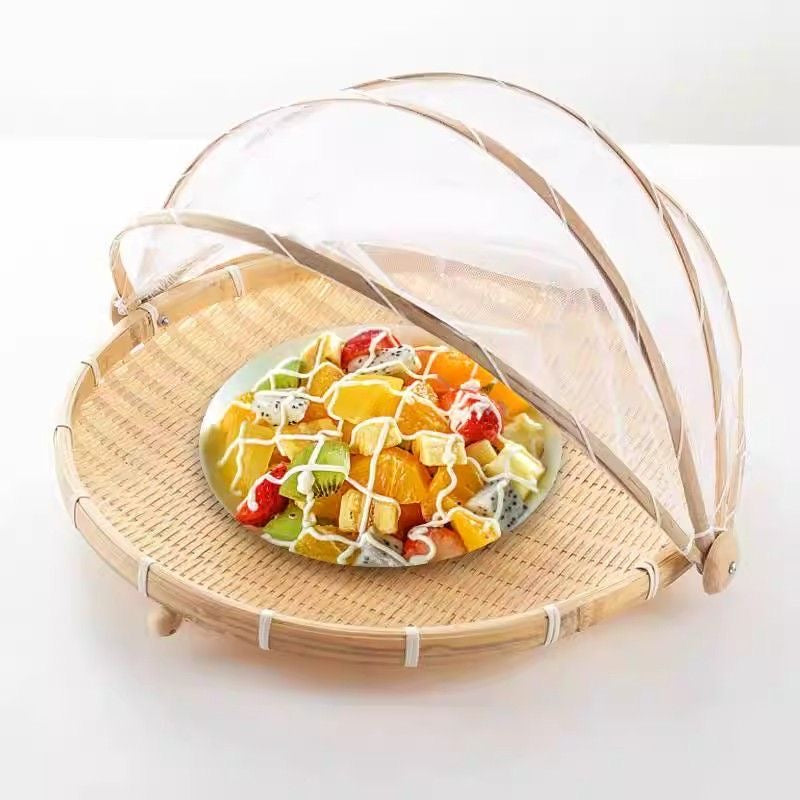 Netted winnowing baskets, insect-proof bamboo woven sieves, household food drying baskets, fly-proof storage baskets, hand-woven mesh drying baskets
