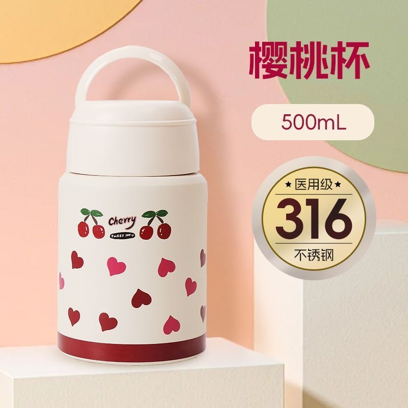 Guan'er 316 Stainless Steel Thermos Cup - Portable, Large Capacity, Perfect for Office Workers and Students, with Handheld Spoon.