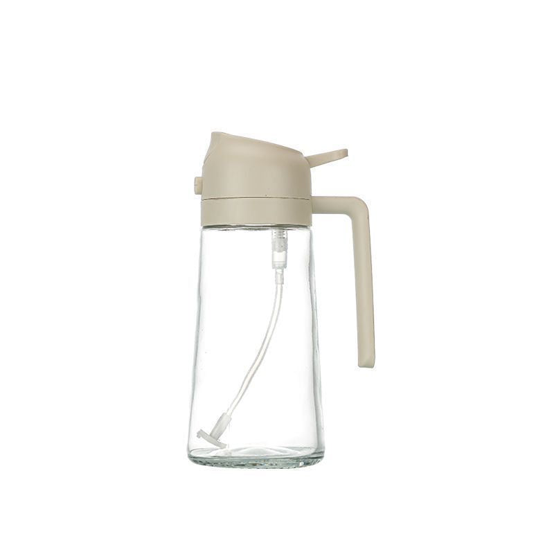 This is a dual-purpose (spray and pour) edible oil spray bottle for home kitchens, made of glass and is a high-end spray bottle.