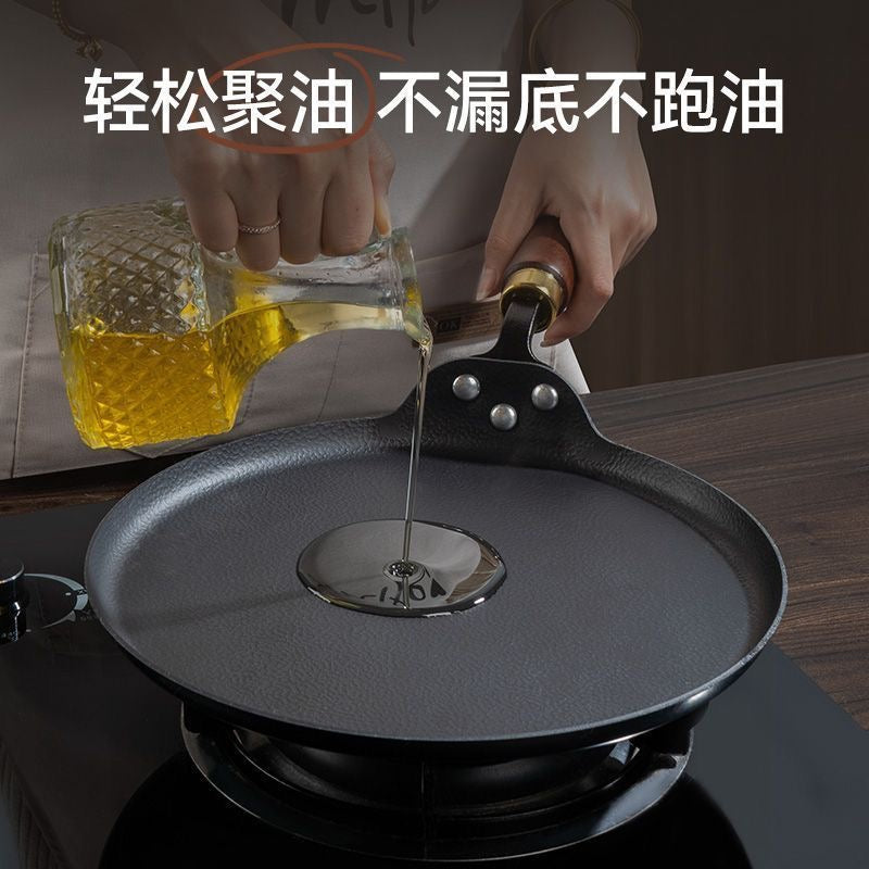 Zhangqiu old-fashioned cast iron frying pan, household flat-bottomed pan, coated iron pot, non-stick pan for making pancakes, induction cooker, steak pancakes