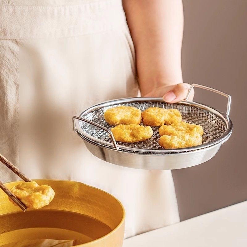 Stainless steel oil drainer, kitchen oil draining tray, household double-ear filter, suitable for air fryers