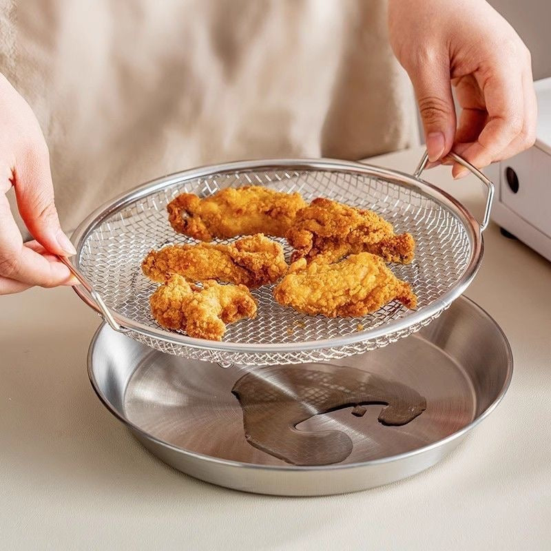 Stainless steel oil drainer, kitchen oil draining tray, household double-ear filter, suitable for air fryers