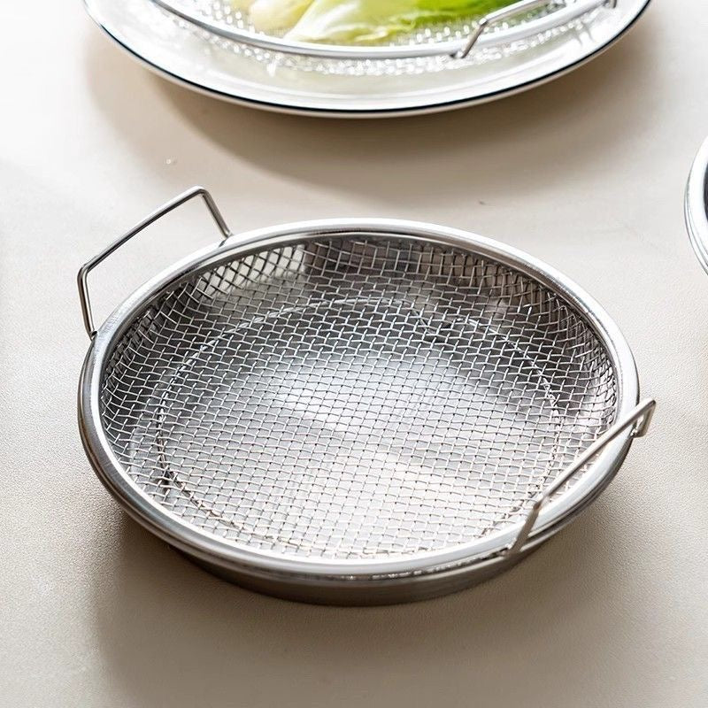 Stainless steel oil drainer, kitchen oil draining tray, household double-ear filter, suitable for air fryers