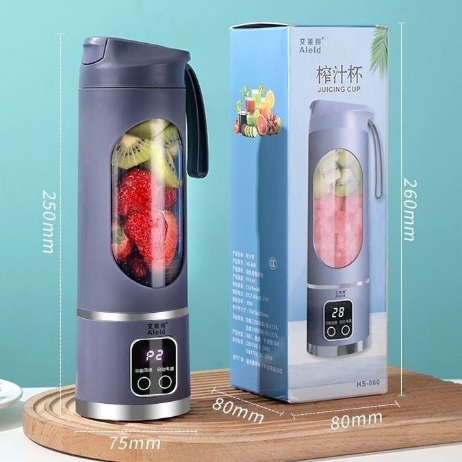 Digital display portable juicer, household dual motor, 12 blades, small mini student milkshake cup, multi-functional juicer