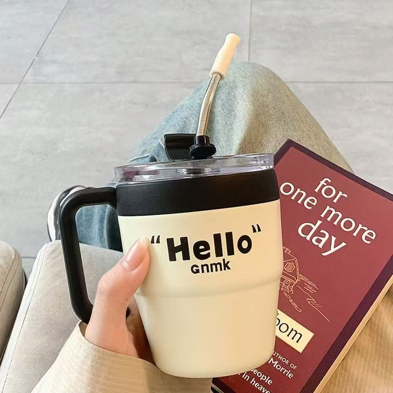 New high-value glass mug with straw handle, trendy on Instagram, perfect for office coffee or juice, double-walled mug.