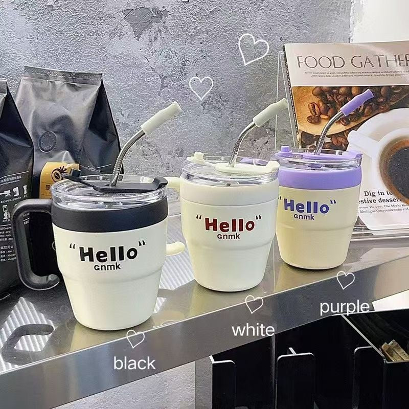 New high-value glass mug with straw handle, trendy on Instagram, perfect for office coffee or juice, double-walled mug.