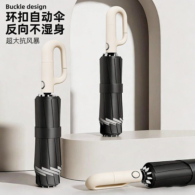 Reinforced, wind-resistant, rain-proof, sun-protective, UV-protective, fully automatic, ring-lock type umbrella for golf.