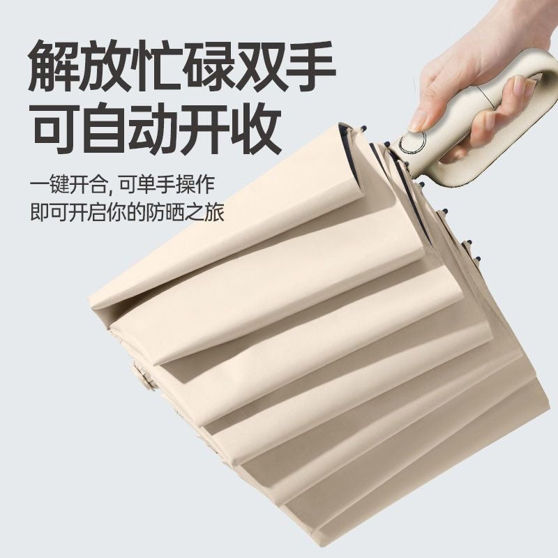 Reinforced, wind-resistant, rain-proof, sun-protective, UV-protective, fully automatic, ring-lock type umbrella for golf.