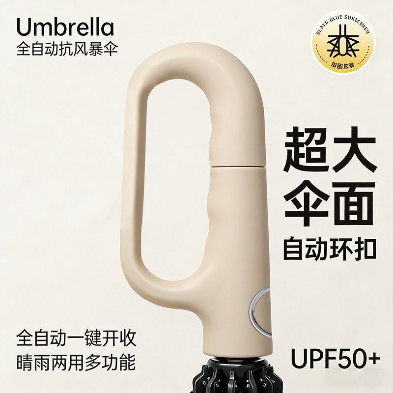 Reinforced, wind-resistant, rain-proof, sun-protective, UV-protective, fully automatic, ring-lock type umbrella for golf.