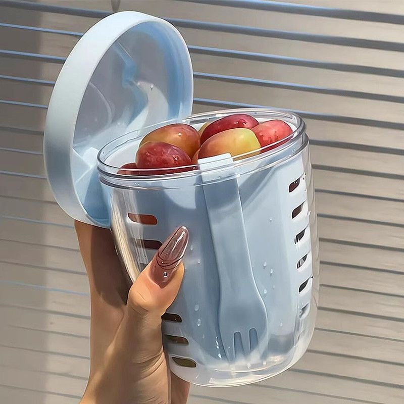 [Fresh and Delicious] Portable Fruit Cup with Draining and Fork, Perfect for Breakfast, Salad, Picnic, or Milk