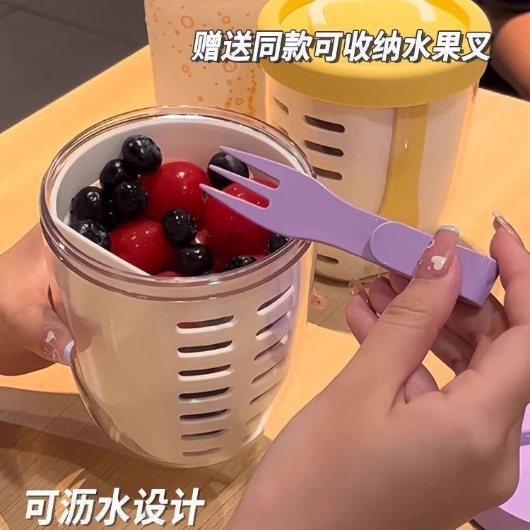 [Fresh and Delicious] Portable Fruit Cup with Draining and Fork, Perfect for Breakfast, Salad, Picnic, or Milk