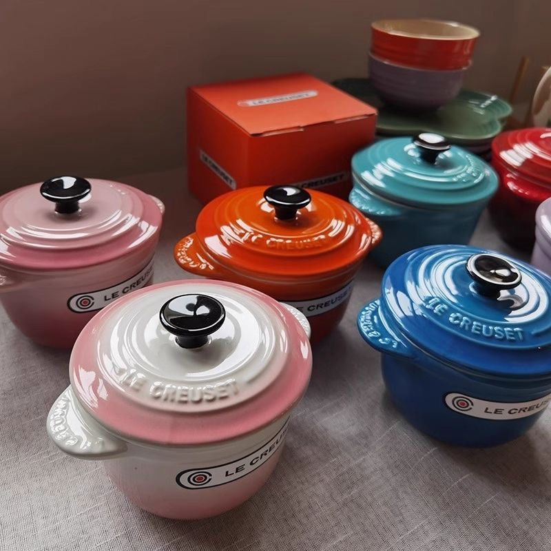 LECREUSET Ceramic Enamel Pot (French Style) - Suitable for Bird's Nest Stewing, Rice Cooker, and Soup Stewing with Lid