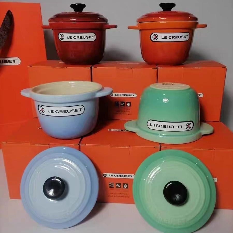 LECREUSET Ceramic Enamel Pot (French Style) - Suitable for Bird's Nest Stewing, Rice Cooker, and Soup Stewing with Lid