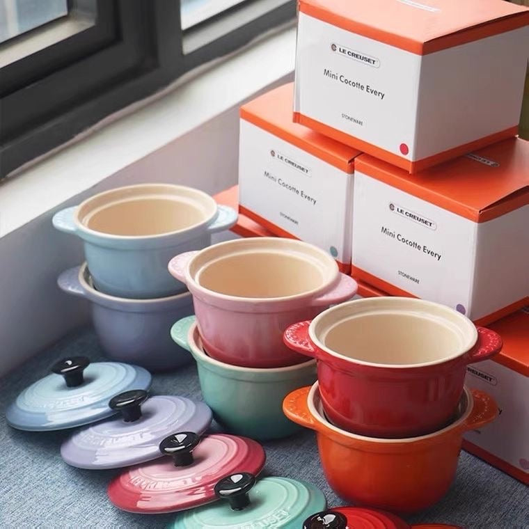 LECREUSET Ceramic Enamel Pot (French Style) - Suitable for Bird's Nest Stewing, Rice Cooker, and Soup Stewing with Lid